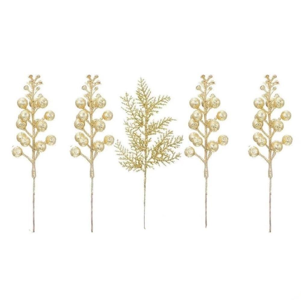 5Pcs Glitter Artificial Pine Plants Solid Color Fake Plants Wedding Holidays Decor