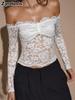 Neues Sommer Damen Weiß One-Shoulder Langarm Französisch Vintage Spitze Hemd Top