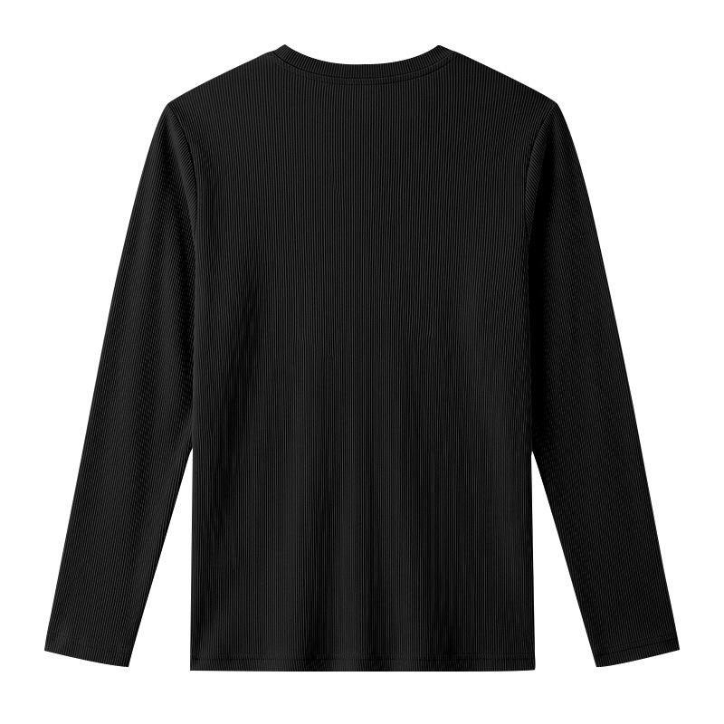 T-shirt da uomo a maniche lunghe con scollo a V a coste verticali, elasticizzata, vestibilità slim, maglia base, maglioni casual da indossare quotidianamente