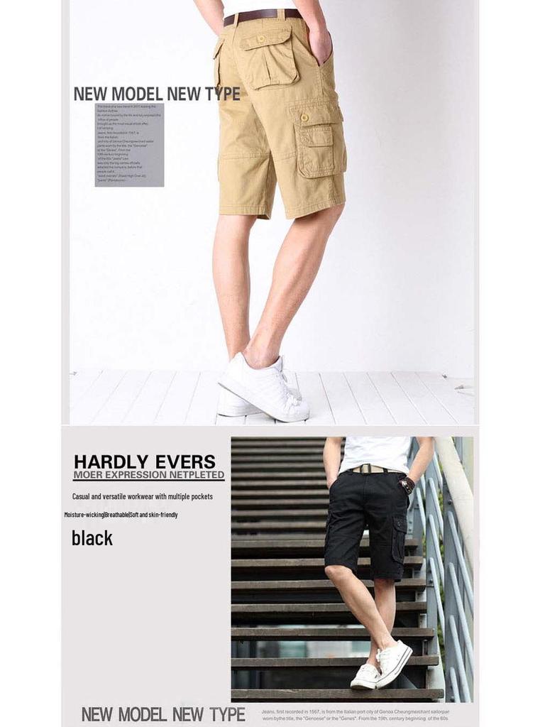 Men's Summer Casual Multi-Pocket Workwear Shorts – Loose Fit, Plus Size, Five-Point, Mid-Length Beach Breeches.