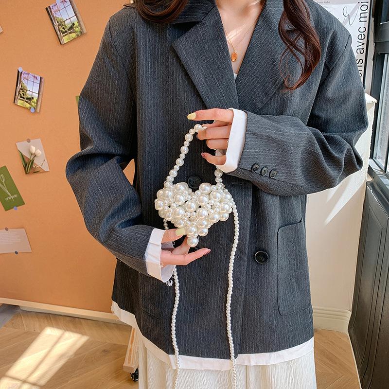 Beautiful Pearl Handbag New Love Shape Girls' Handbag Beaded Mini Crossbody Bag