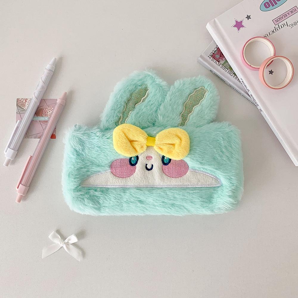 

Zipper Design Pen Bag Rabbit Shape Stationery Storing Bag Simple Stationery Bag School Office зелёный