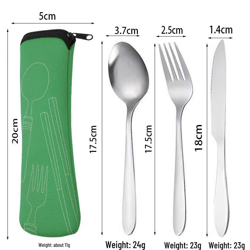 Stainless Steel Cutlery Set: Knife, Fork, Spoon with Cloth Bag - Portable for Student or Picnic Use