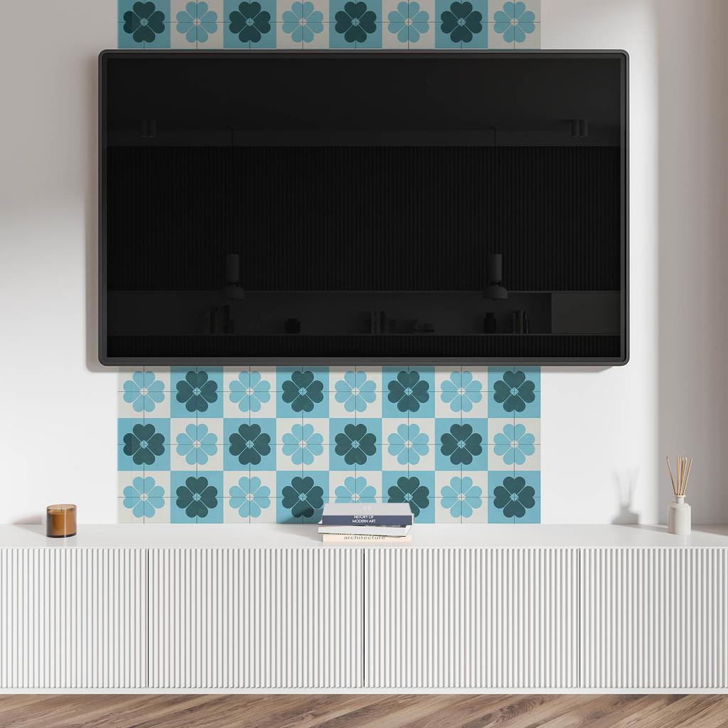 Vinyl Panel With A Motif For An Easy Wall Transformation 120x60 Cm Floral Checkered Pattern
