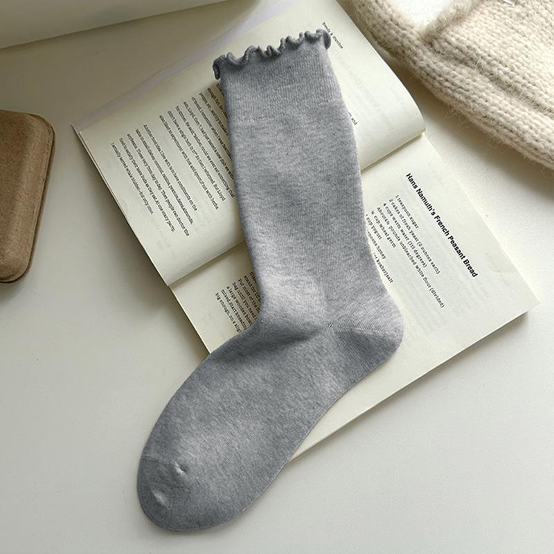 Women's Soft Pure Cotton Ruffle Edge Socks - Comfortable, Breathable, and Loose Fit