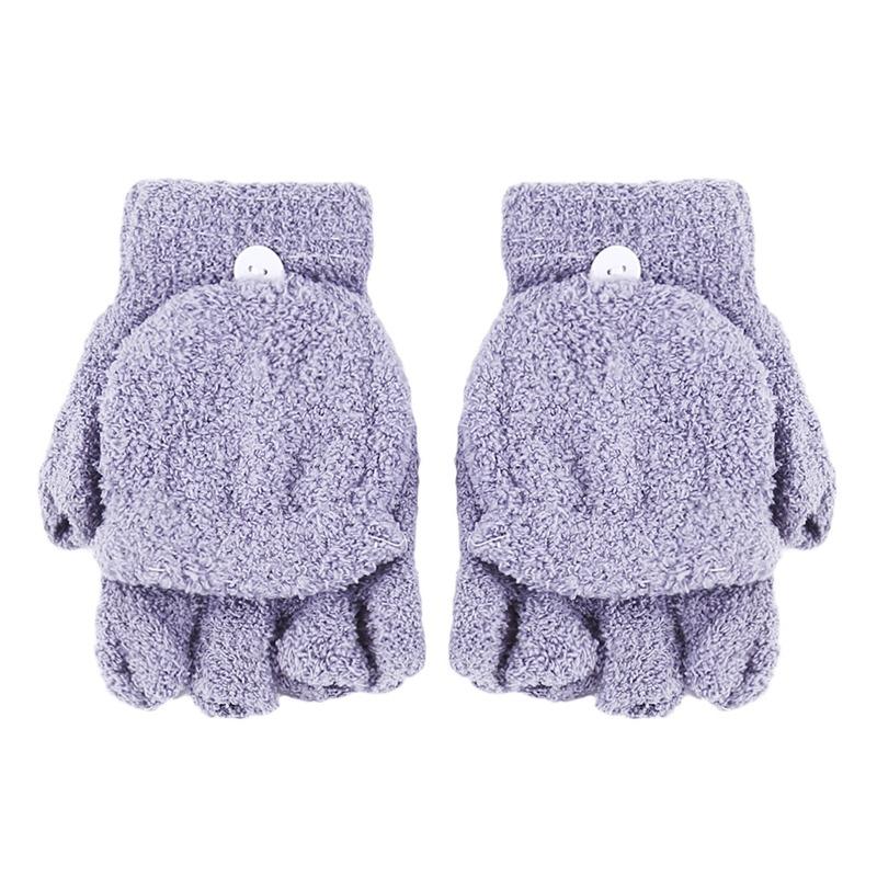 Winter Warm Women's Half Finger Gloves Multi Functional Flip Cute Coral Fleece Warm Cold-proof Soft Comfortable Female's Gloves