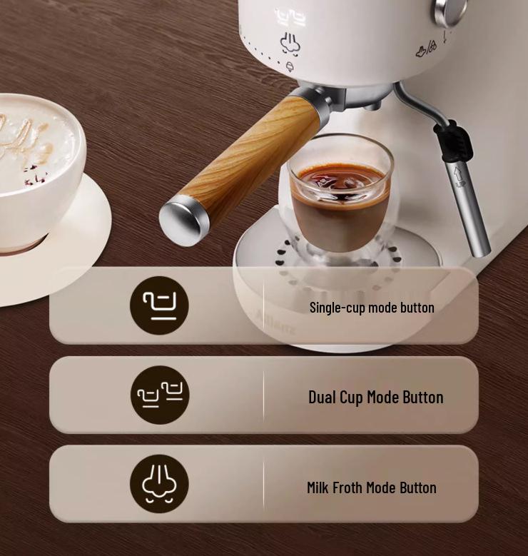 Italian Semi-Automatic Coffee Machine with Integrated Milk Frother