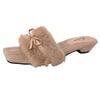 Autumn and winter fashion retro bow wedge heel fluffy slippers simple word casual outer wear women's cotton mop