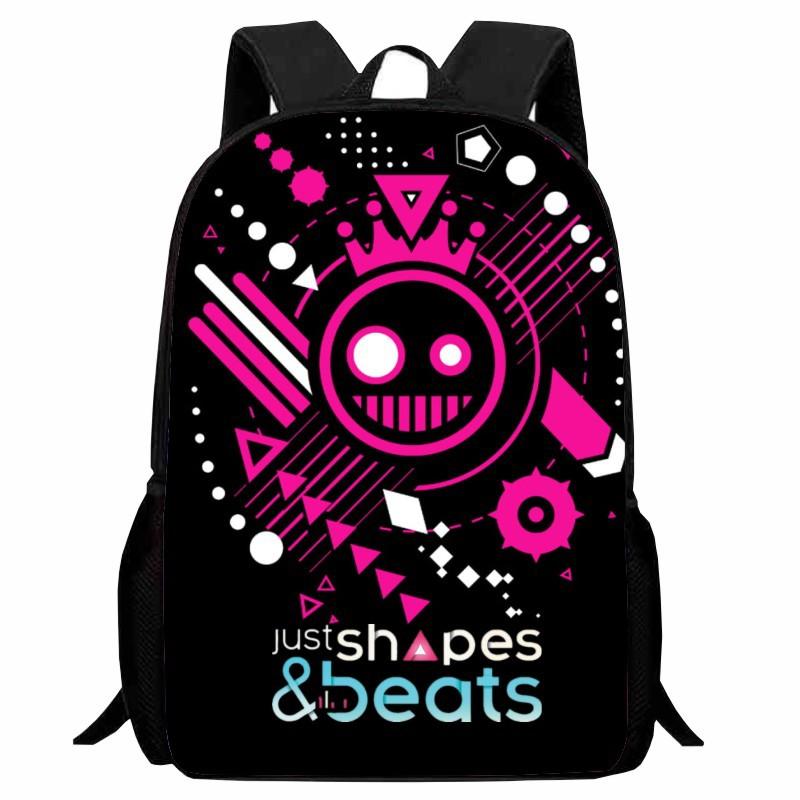 Printed Shapes Rhythm Just Shapes & Beats School Bag, Cartoon Action Backpack for Men and Women