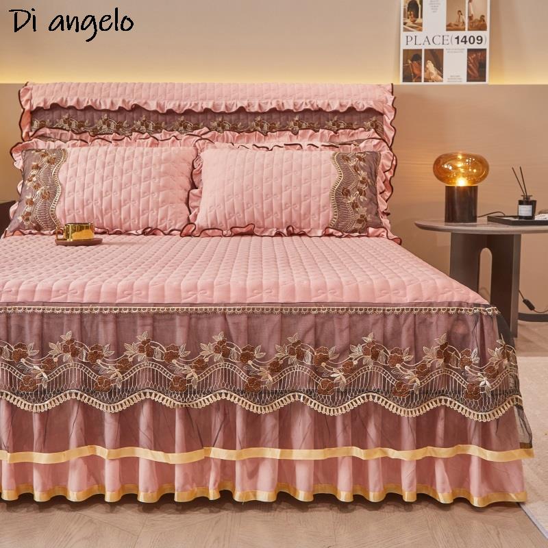 1PC 180x200cm Farai Velvet Thickened Quilting Bed Skirt Embroidery Cotton Bedspread Pillowcase Mattress Cover King Queen #/L