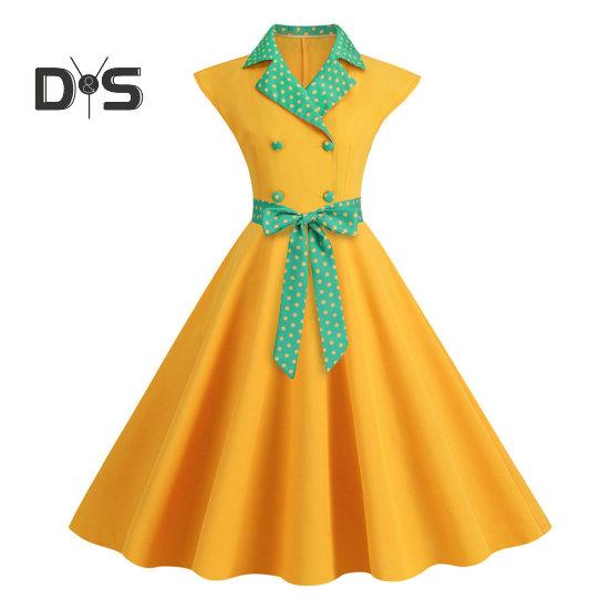 Elegant Ladies Dress Dot Printed Lapel Collar Bow On Waist Sweet Style Casual Party Dress Sleeveless Tight Waist Slim Mid-length Dress Women Summer