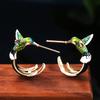Cute Hummingbird Shape Oil Drop Earrings New Fashion Temperament Silver Needle Earrings Niche Design Green Purple