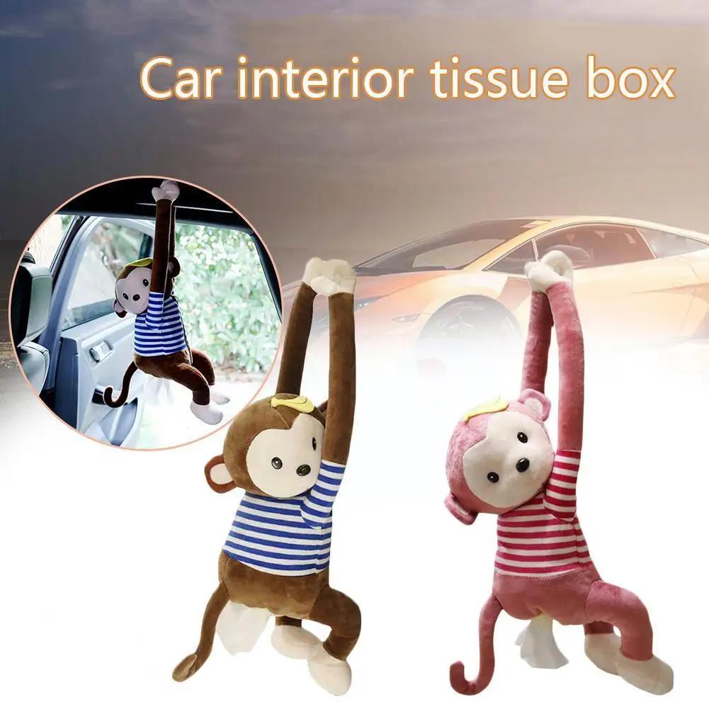 Creative Cute Cartoon Monkey Home Office Car Hanging Paper Napkin Tissue Box Cover Holder Portable Paper Box Soft 3D Animals