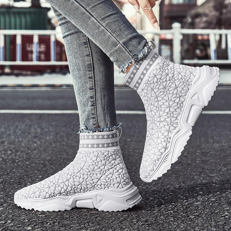 2024 Fashion White High-Top Women's Socks Shoes Woveing Breathable