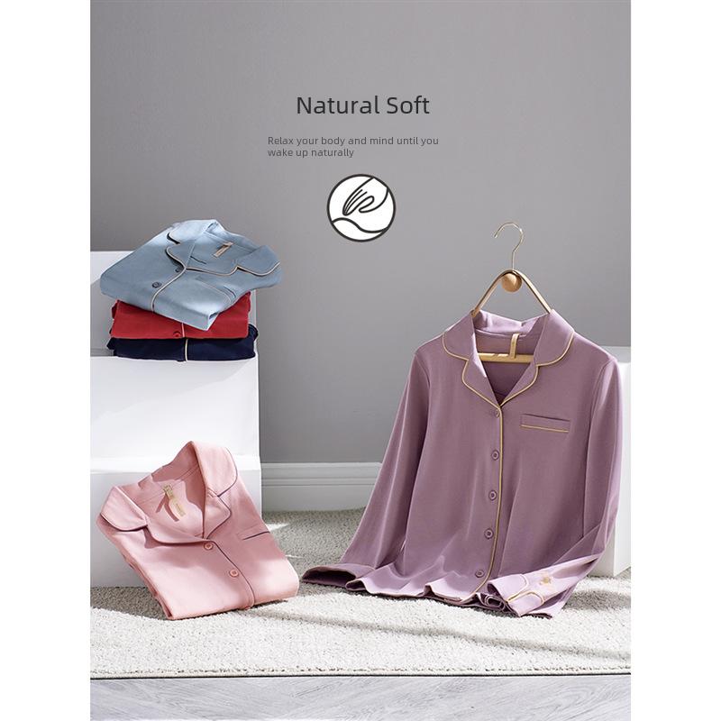 Ladies' 100% Cotton Long Sleeve Pajama Set Spring/autumn Thin Style Winter Warm Homewear Suit