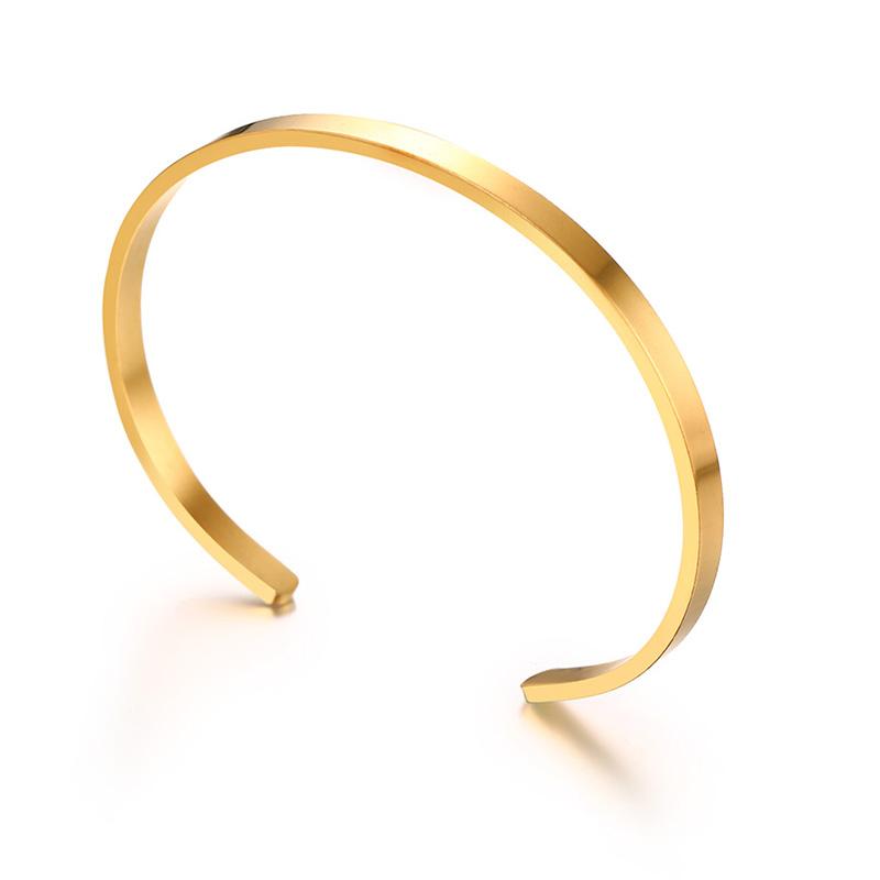 Women's Simple Smooth Stainless Steel Cuff Bracelets, 3/4/5/6mm Wide Open Bangles Gold Plated, Little Luxury Classic Jewelry