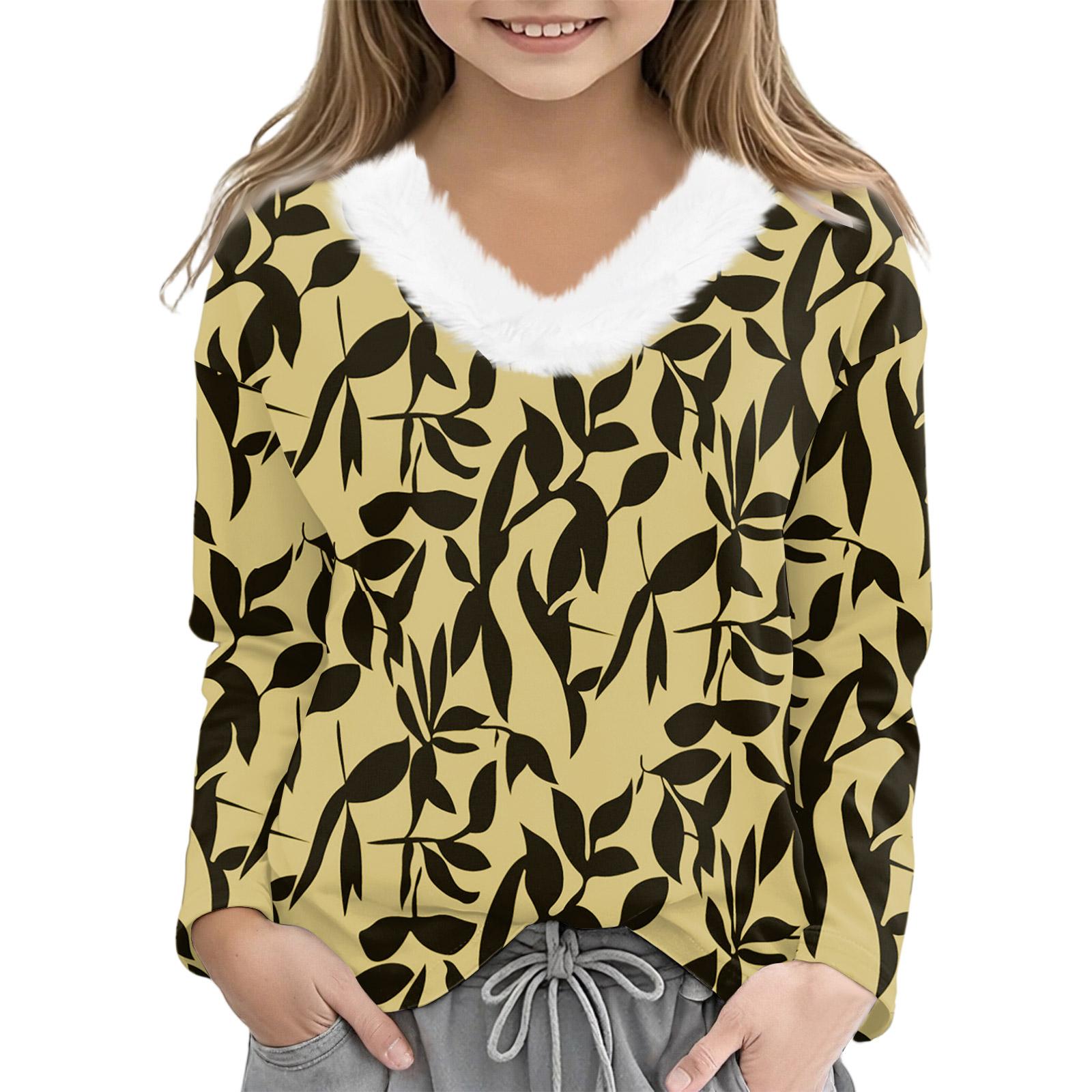 

Christmas Day Girls Long Sleeve T Shirts Kids Girls V-Neck Tee Christmas Print Long Sleeve Top 110