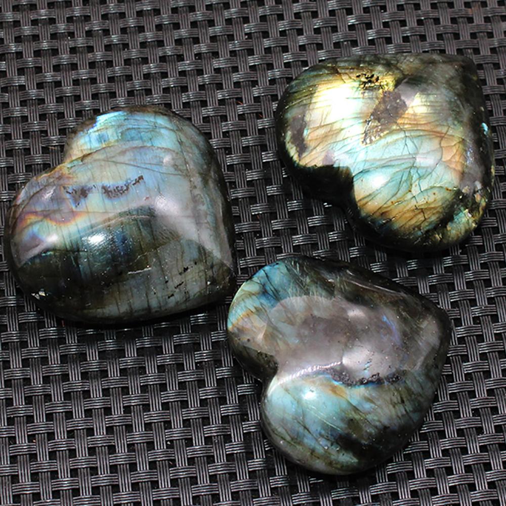 Natural Crystal Stone Love Heart Shape Big Heart Labradorite Reiki Healing Rose Quartz Love Crystal Decoration Crafts 4-6Cm