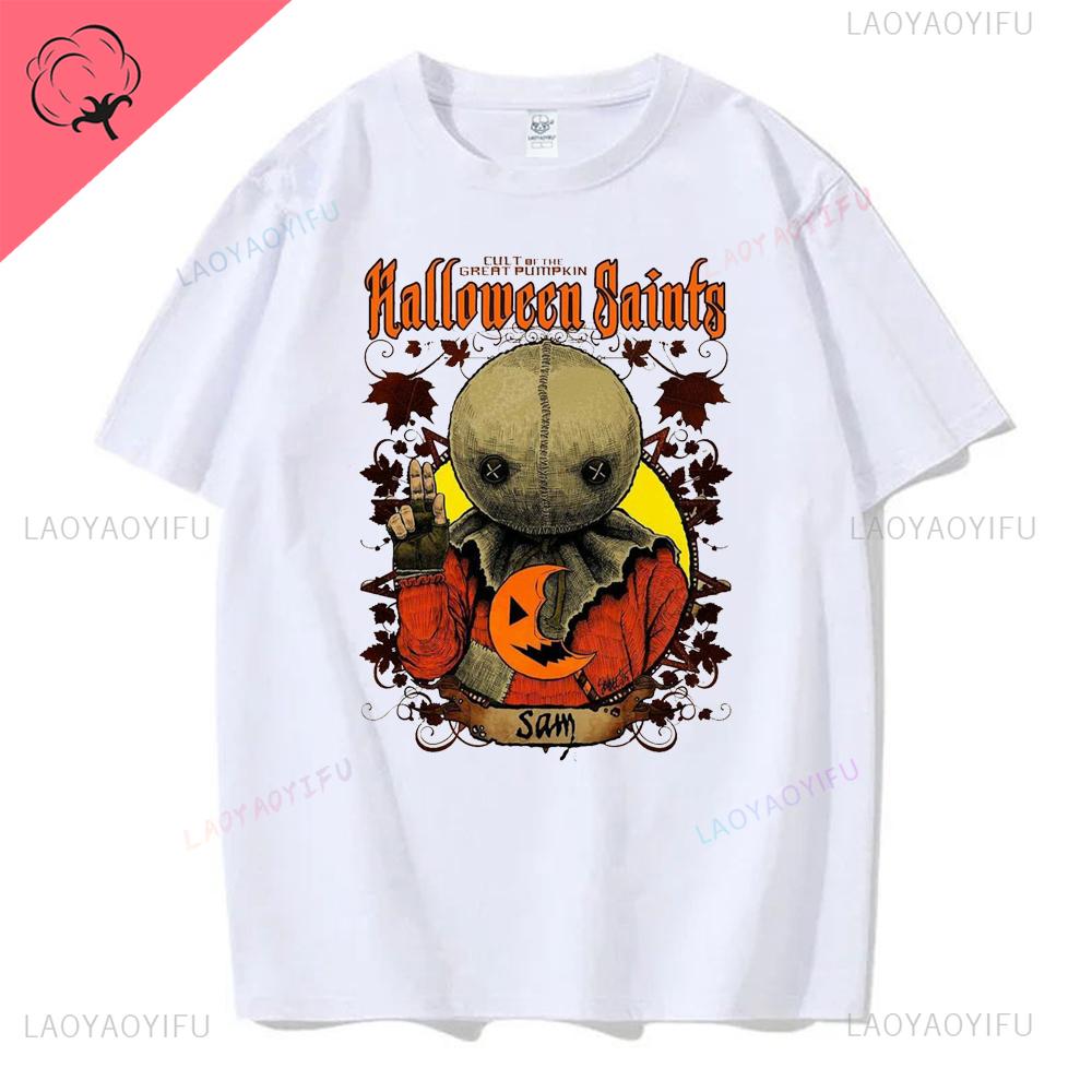 Retro Halloween Pumpkin Cotton T-shirt Men Women Autumn Spooky Season Holiday Top Tee Shirt Funny Halloween Party Tshirt