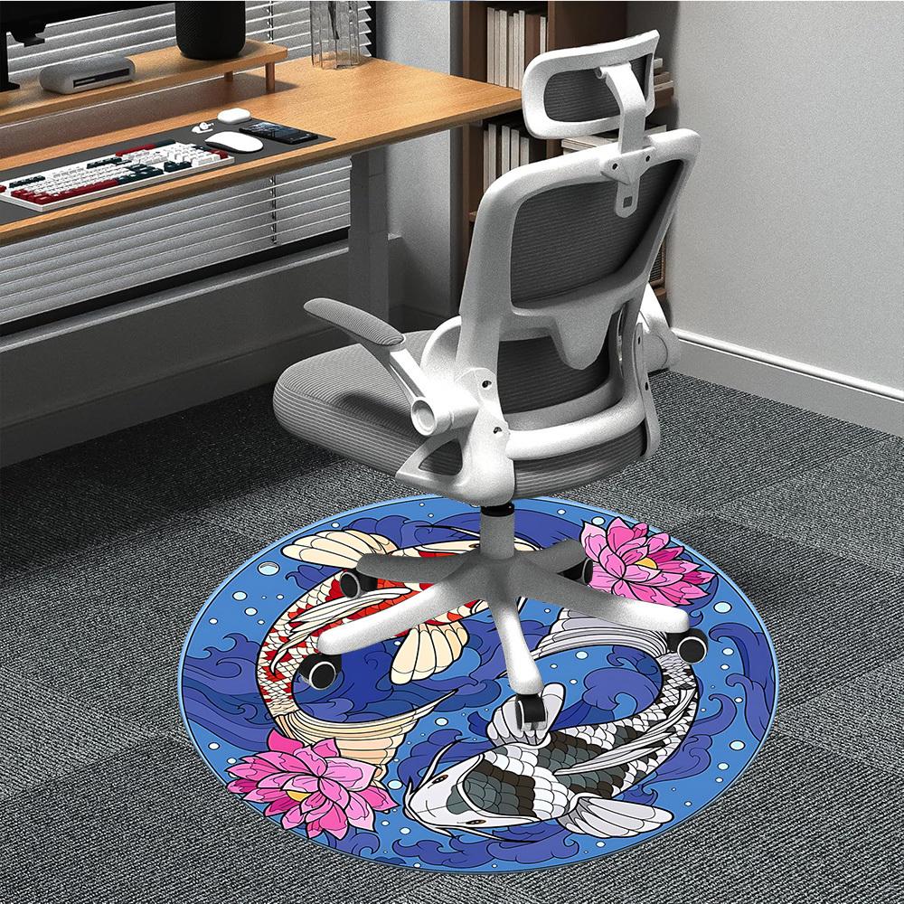 1PC Koi Fish Chair Carpet for Office, Indoor Non-Slip Washable  Carpet, Soft Comfortable Mat For Office Room yy250930093