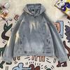 Mens Oversized Denim Hoodie Casual Streetwear Unisex Fall Long Sleeve Cotton Blend Sweatshirt