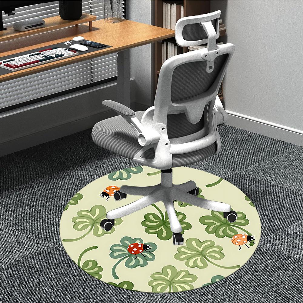 1pc Ladybug Clover Chair Carpet for Office, Indoor Non Slip Washable Polyester Fiber Carpet,