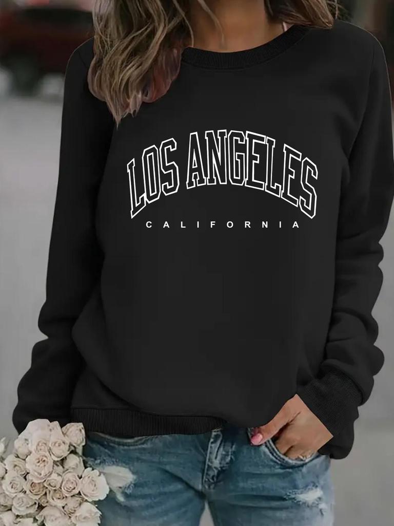Autumn/Winter Women's Long-Sleeve Los Angeles Print Pullover Hoodie