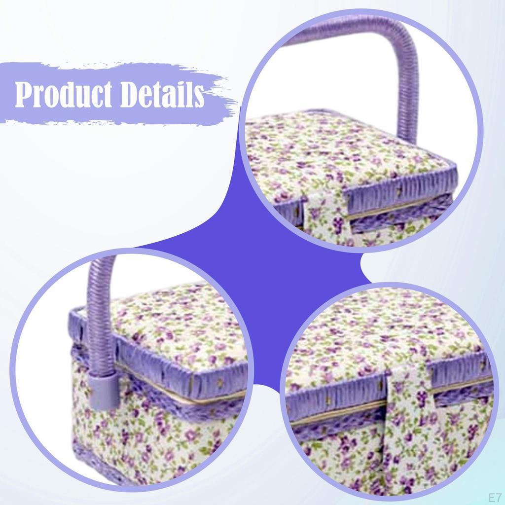 Cesta de Costura a Mano con Asa de Transporte 19x13x10cm para Accesorios Portátiles Esenciales Hilo