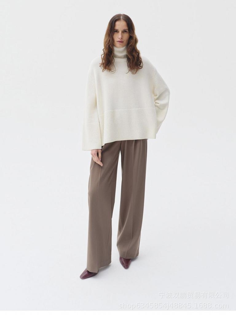 Slit Loose Knitted Pullover Color High Neck Loose Women's Sweater