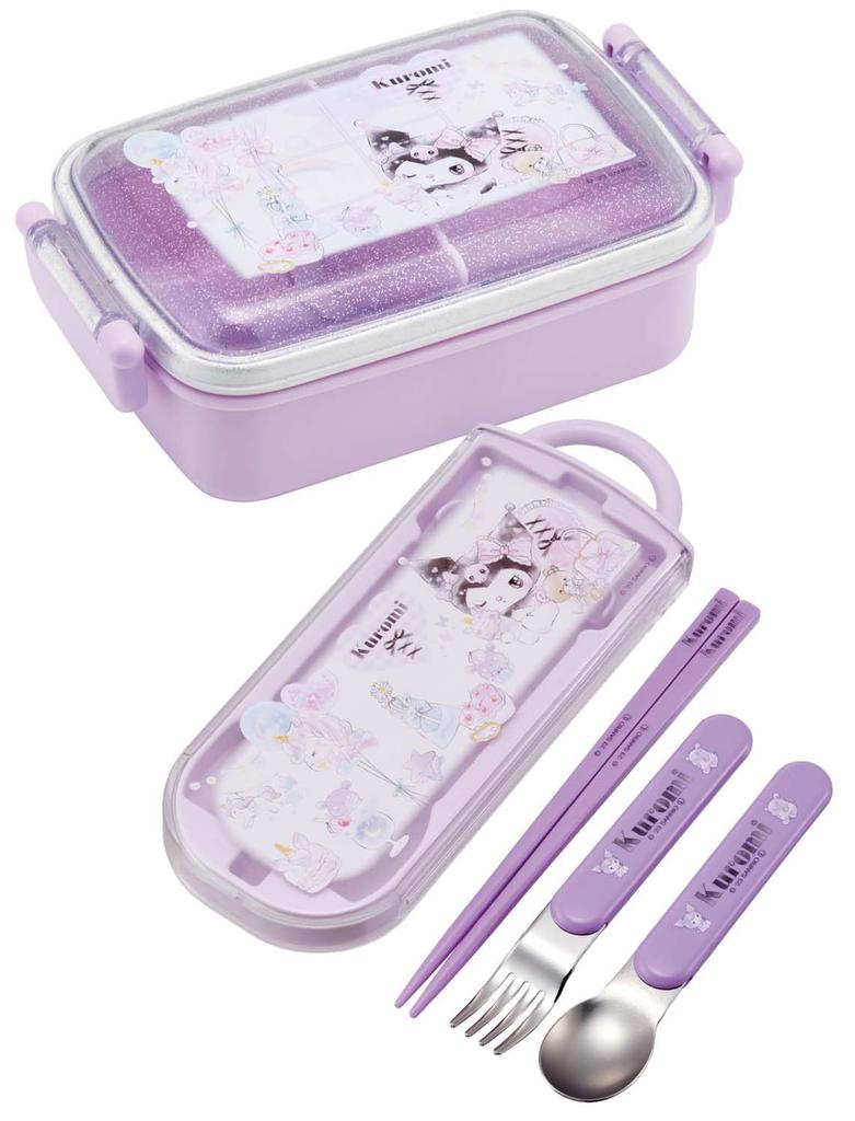 Skater Bento Trio Set with and featuring Kuromi and for Made in Japan (TACC2AG-A) Chopsticks, Spoon, Fork, Sanrio, Children, Antibacterial, Easy-Open