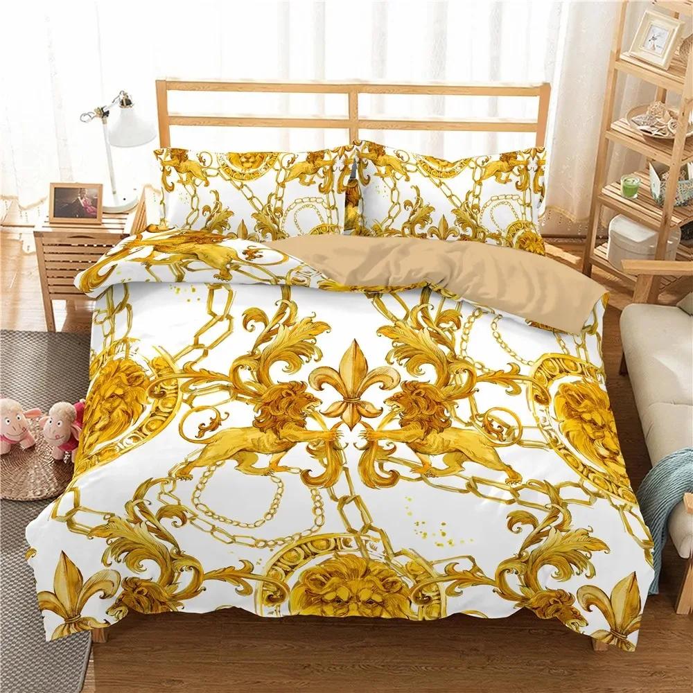 

Bedding Set Luxury Duvet Cover Set Home Decor Bed Set Golden Duvet Cover Comforter Cover with Pillowcase Full Queen Size 70x133cm