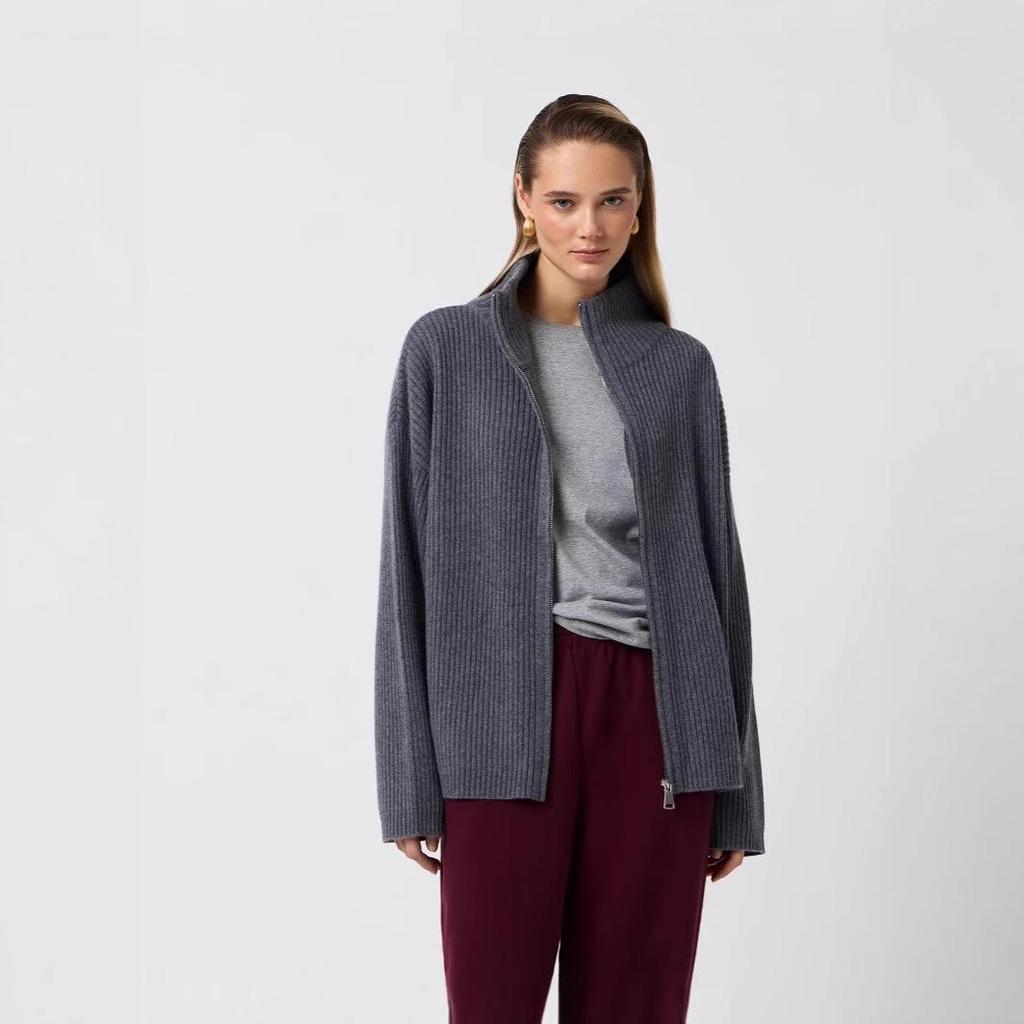 European-Styled Wool Zip Cardigan: Autumn/Winter Half-High Collar Sweater Knitwear