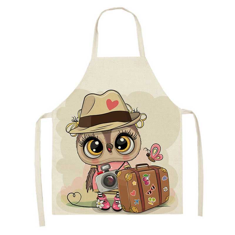 Cartoon Owl Printed Kitchen Apron Antifouling Waterproof Sleeveless Home Cleaning Tools Restaurant Chef Bib Cooking Accessories