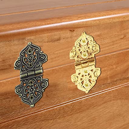 10 Pcs Antique Bronze/Gold Decorative Hinges Wood Box Cabinet Door Butt Hinges Old Chinese Style Furniture Hardware with Screws