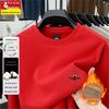 Men's Thickened Velvet Woodpecker Hoodie - Long Sleeve, Round Neck, Solid Color Cotton T-Shirt for Autumn/Winter
