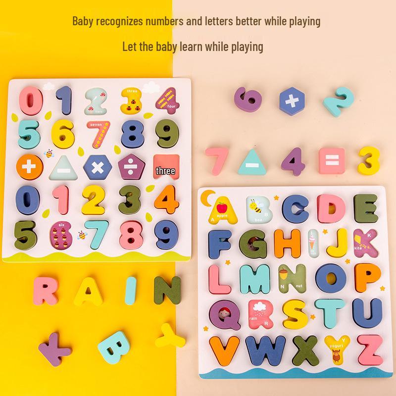 Macaron Color Wooden Alphabet & Number Puzzle for Children's Early Education, Ages 3-6