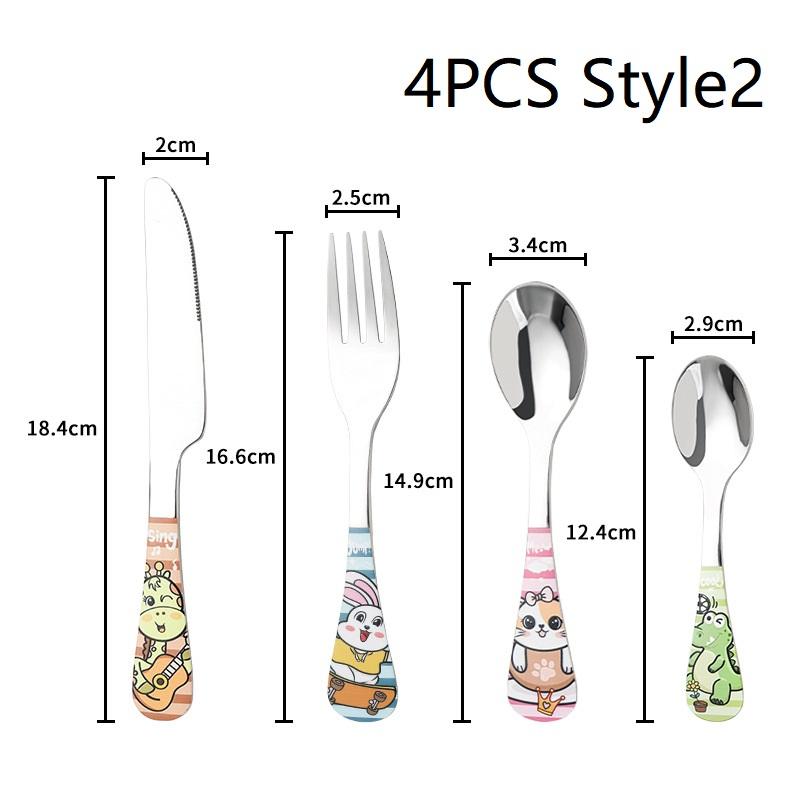 1/4Pcs Animal Cartoon Cute Fork Stainless Steel Children Spoon Fork Children Kids Cutlery Set Tableware Dinnerware Supplies Gift