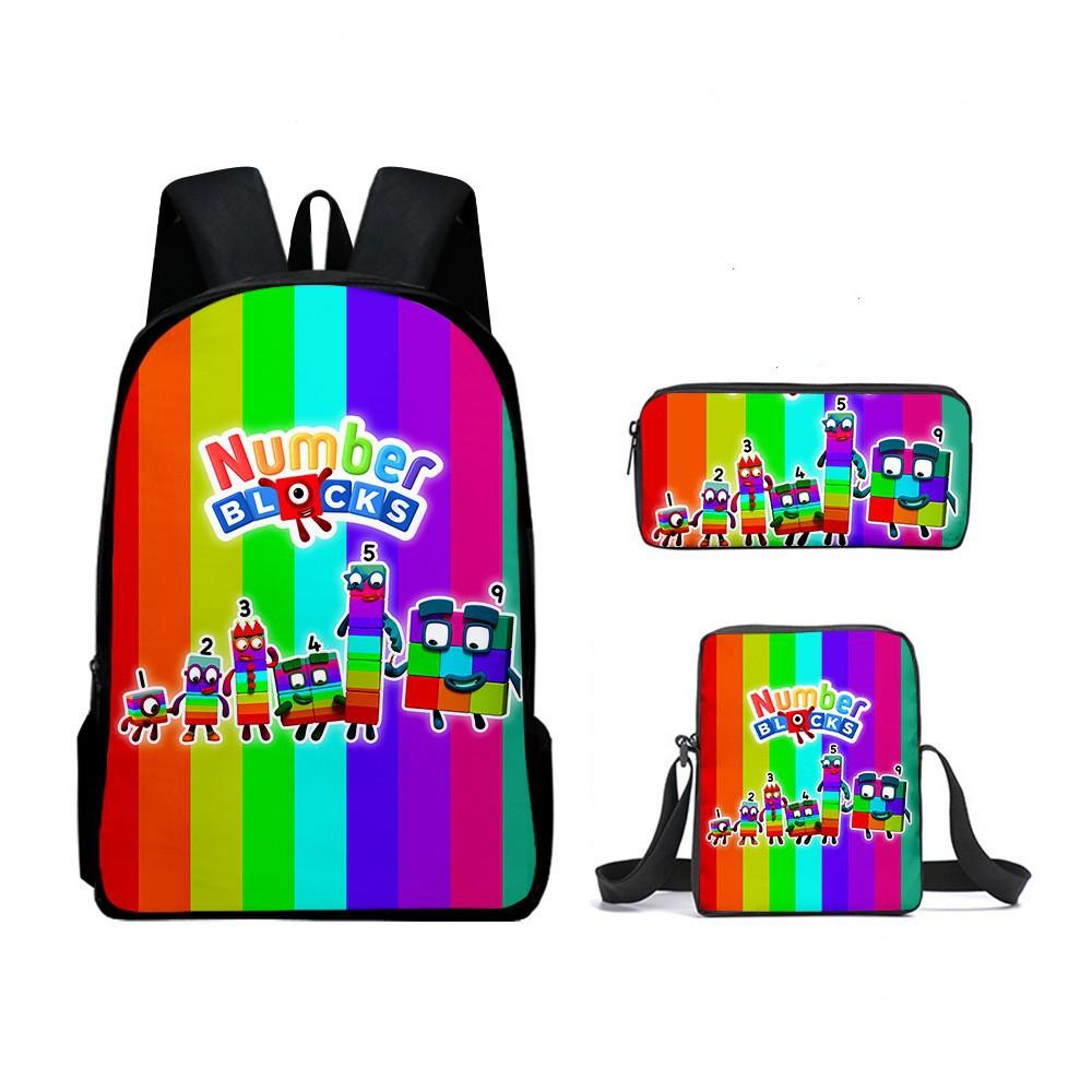 Digital Building Block Backpack Numberblocks Student Schoolbag Cartoon Backpack Satchel Pencil Case Three-Piece Set