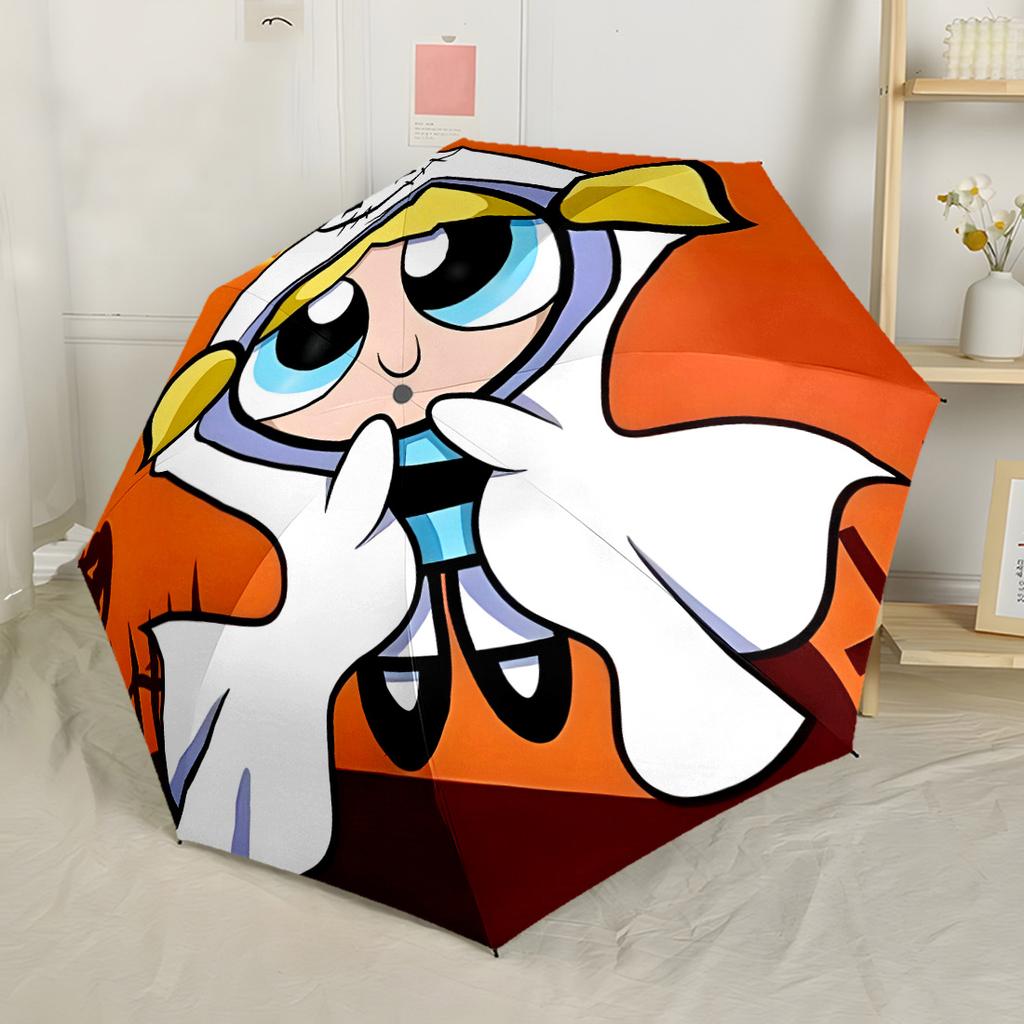 Powerpuff Girls Adventure Compact Travel Automatic Umbrella Compact 8-Rib Design Sturdy Construction All-Season Travel Vibrant Pattern Umbrella