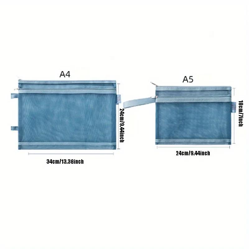 A4/A5 Morandi Double-layer Transparent Nylon Mesh Student Test Paper Classification Material Storage Bag,file Bag,pen Bag