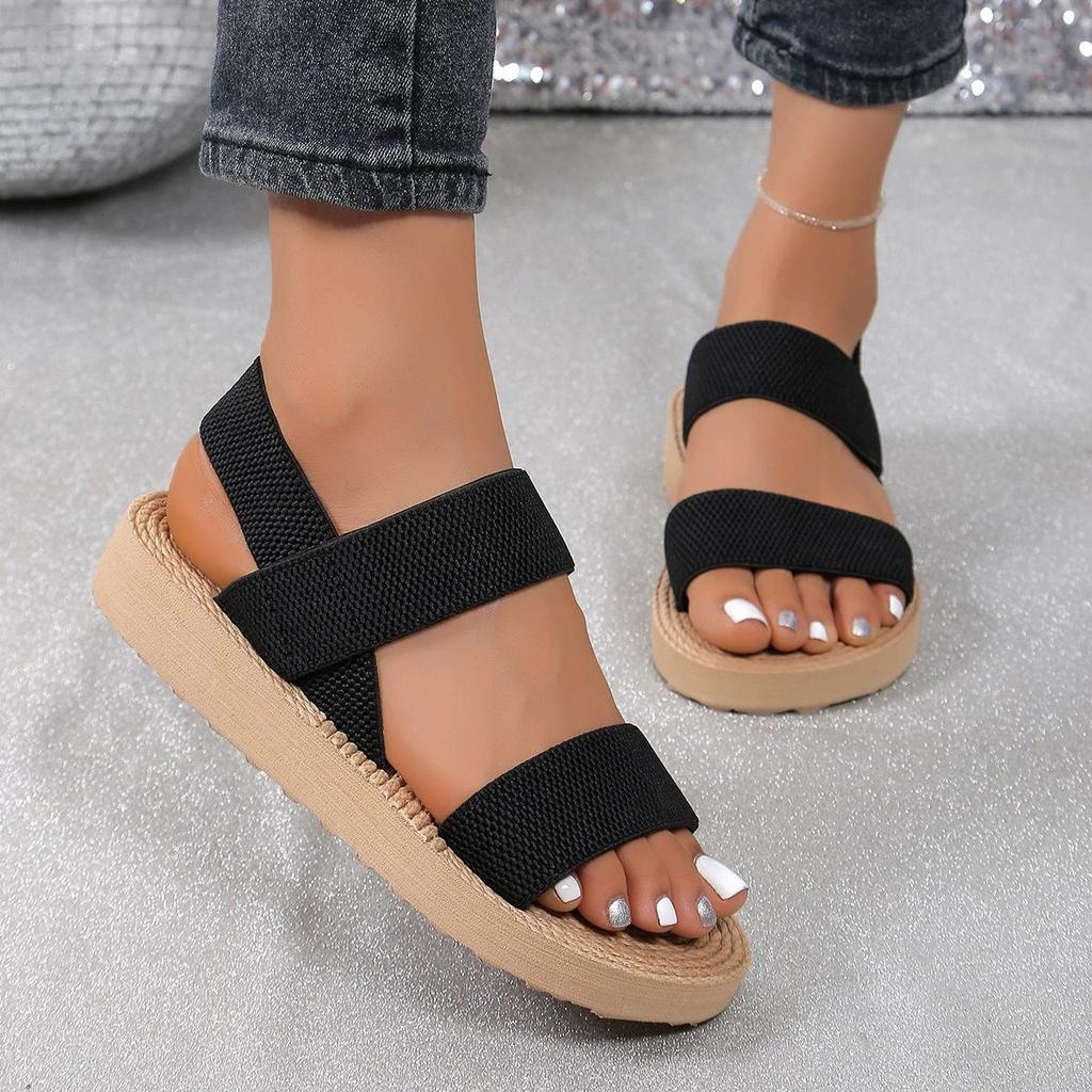 Women's Solid Color Flat Sandals, Casual Open Toe Summer Shoes, Lightweight Ankle Strap Sandals