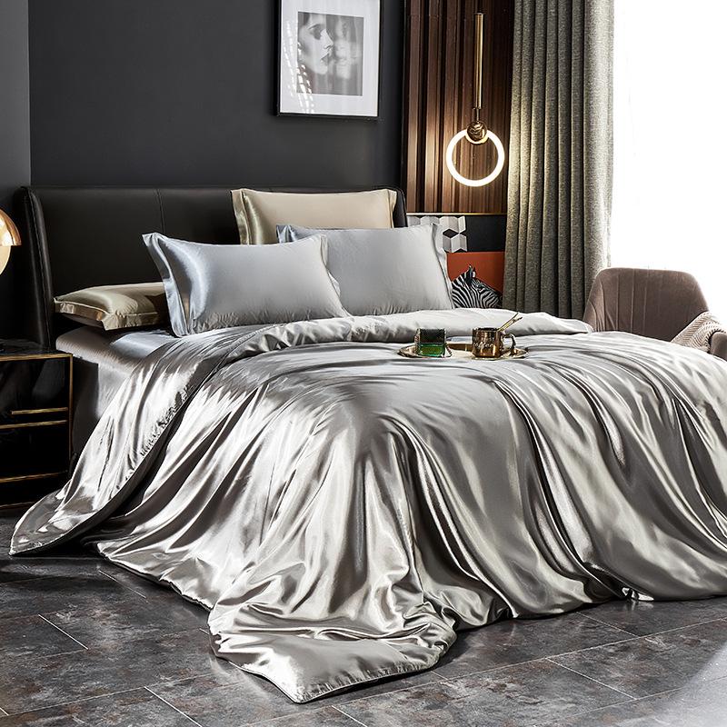 Japanese Style Silky Solid Color Bedding Set - Includes Sheet and Two Pillowcases for a Cool, Nude Sleeping Experience in Summer.
