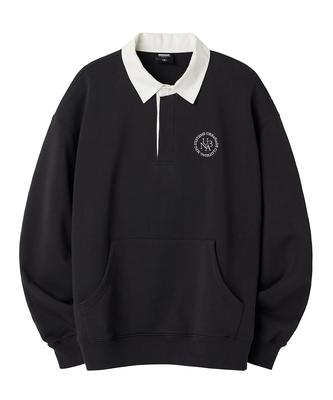 URBANAGE Ubna Logo Embroidered Rugby Sweatshirt_Charcoal