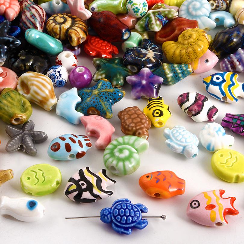 10pcs/Lot Sea Beach Conch Starfish Tropical Fish Bead Charms For Jewelry Making Supplies Ceramics Pendant DIY Bracelets Material