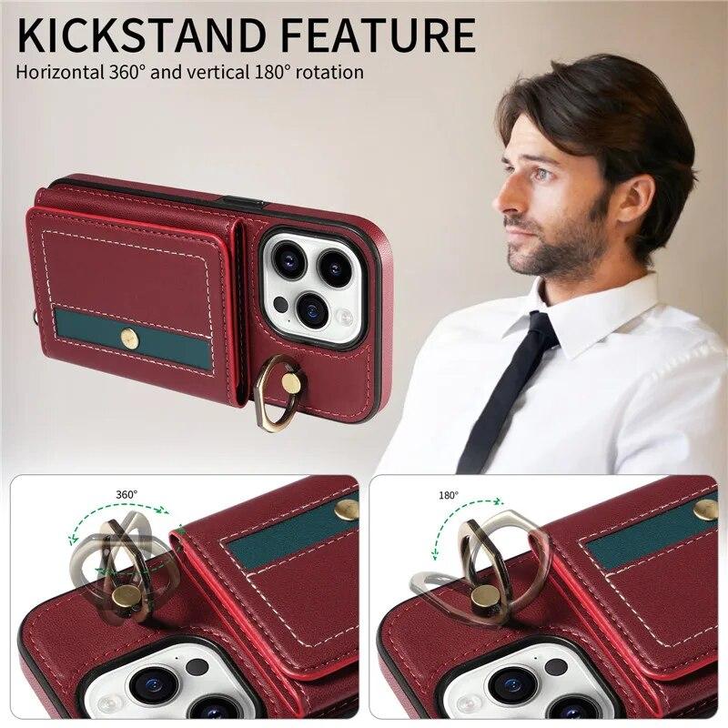 Ring Lanyard Leder Brieftasche Fall für iPhone 15 Pro Max 14 Plus 13 Pro 12 Samsung Galaxy S24 Ultra S23 S22 21 FE A25 A15 A54 A34 A14 Flip Telefon Abdeckung