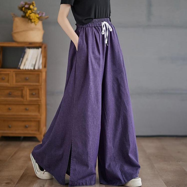 

Vintage Casual Summer Wide Leg Pants Loose Trousers Solid Color Plus Size Women Large Size Long Pants L фиолетовый