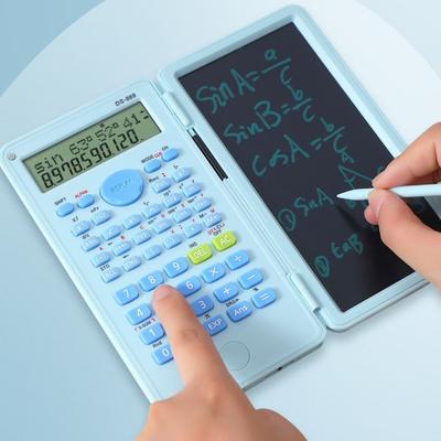2 IN 1 Scientific Calculator with LCD Notepad 12 Digits Foldable Math Calculator Portable Handwriting Board Students