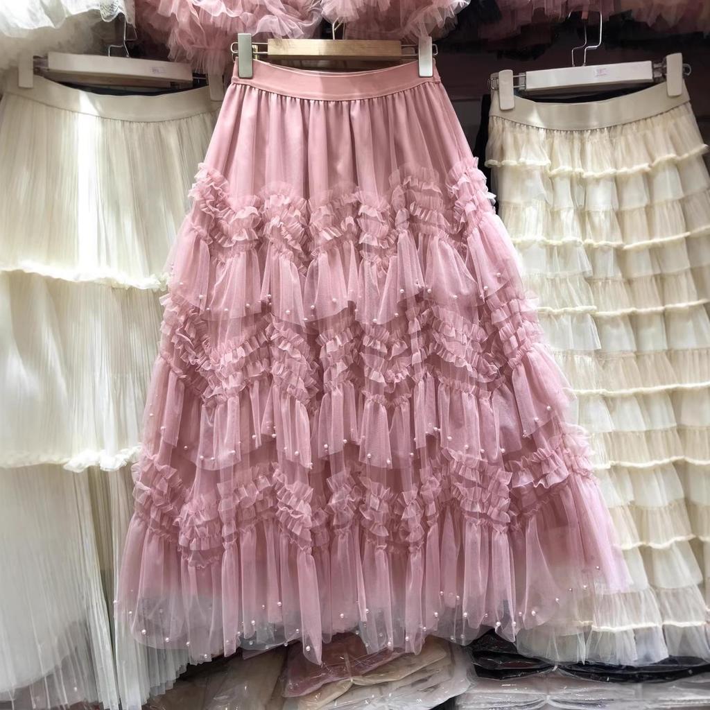 Fustă Midi din Tulle cu Mărgele Stratificate Complex: Rochie de vară subțire și versatilă pentru femei