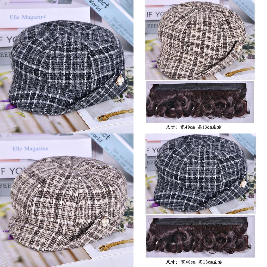 Octagonal Hat With Detachable Short Wavy Wig For Middleaged Women In Spring And Fall Seasons