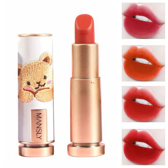 

Медвежий узор с вышивкой, высокая насыщенность, женский макияж, помада для губ для студентов